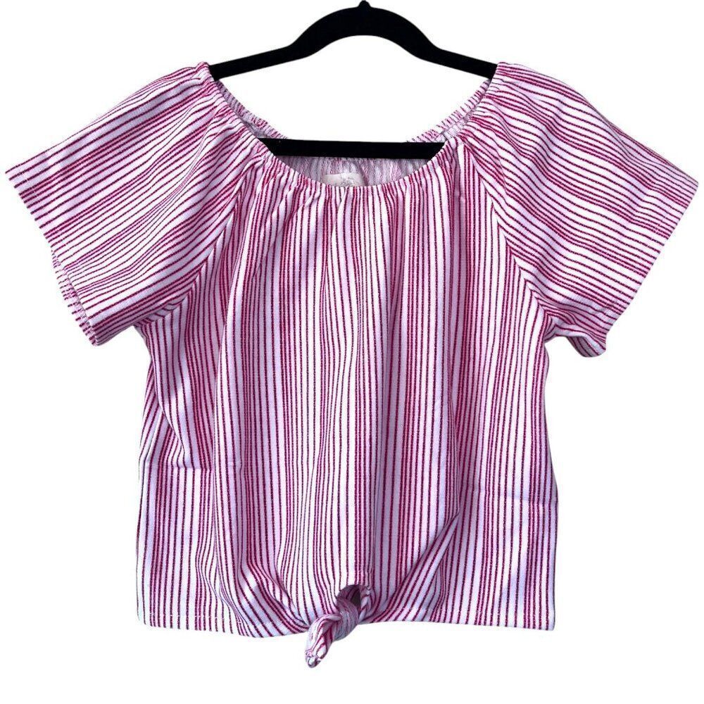NWT! Vignette Girls Red White Striped Tie Front Top Size 10Y